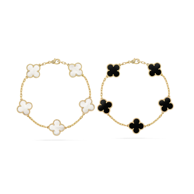 2-teiliges Kleeblatt-Armband-Set – Schwarz/Weiß