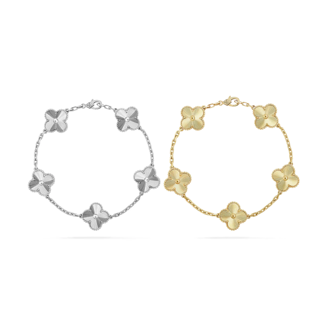 2er Kleeblatt-Armband-Set - Silber/Gold