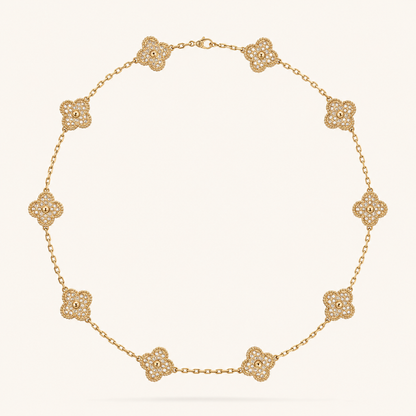 CLOVER | 10 Motive Gold Necklace with Sparkling Clover Details