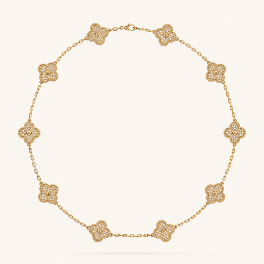 CLOVER | 10 Motive Gold Necklace with Sparkling Clover Details