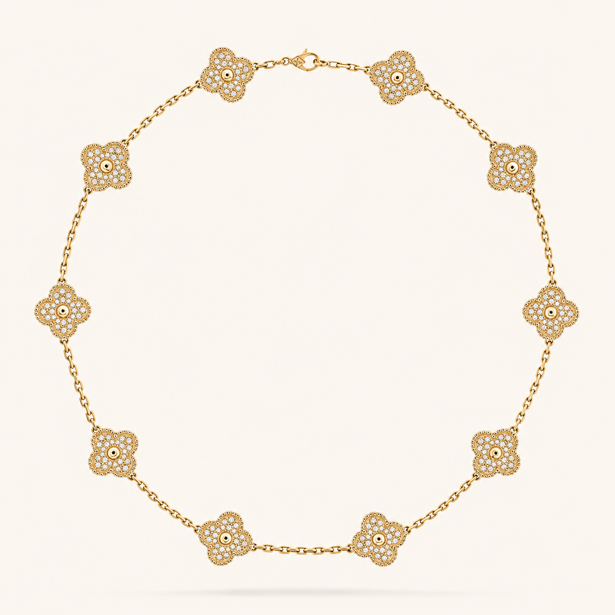 CLOVER | 10 Motive Gold Necklace with Sparkling Clover Details