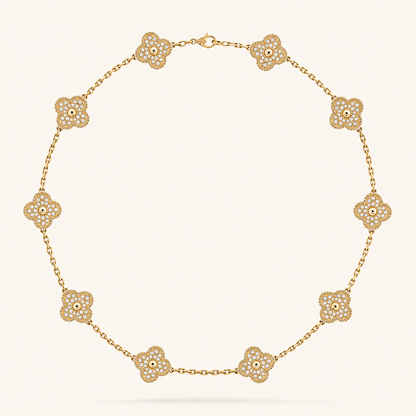 CLOVER | 10 Motive Gold Necklace with Sparkling Clover Details
