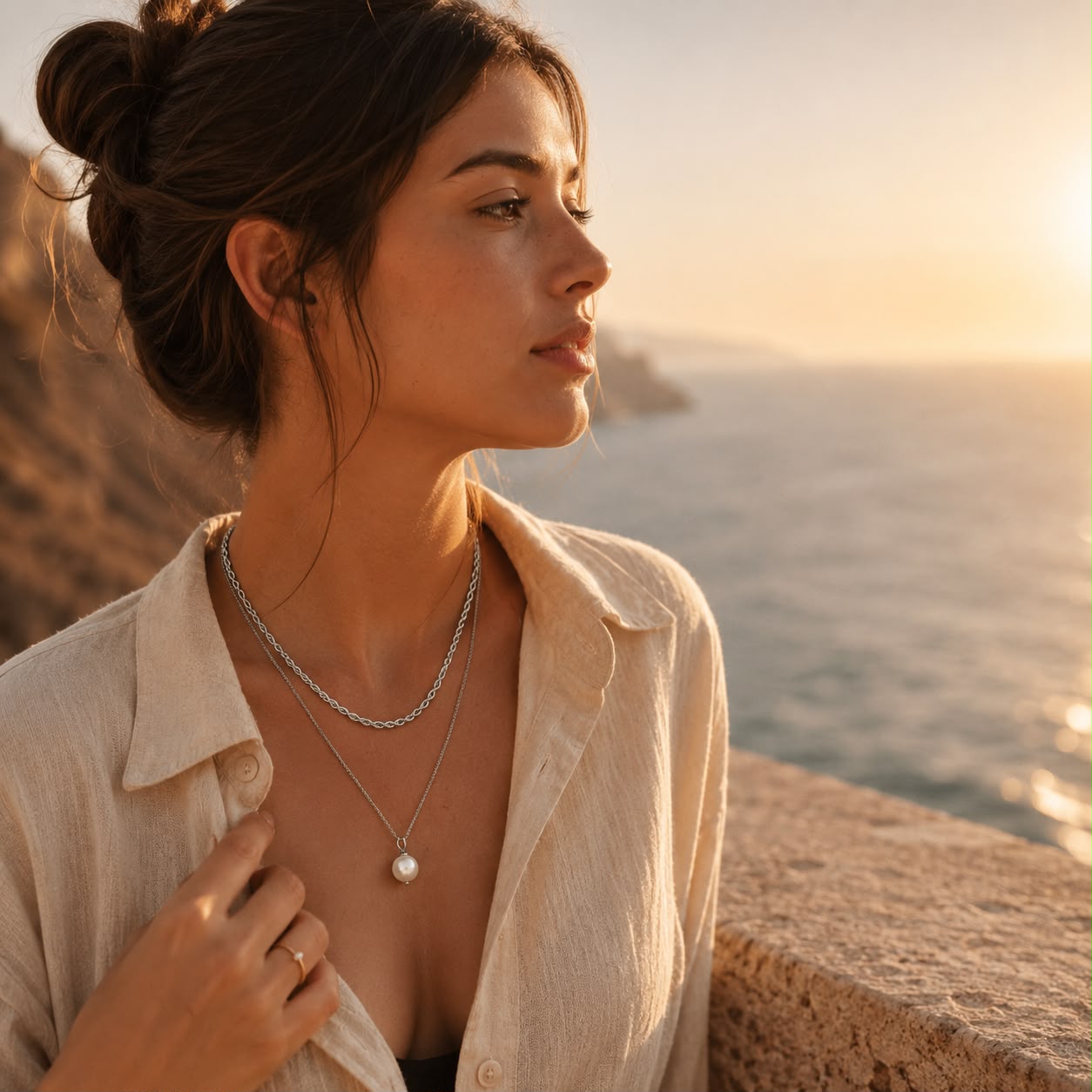 Pearl Layered Silver Necklace