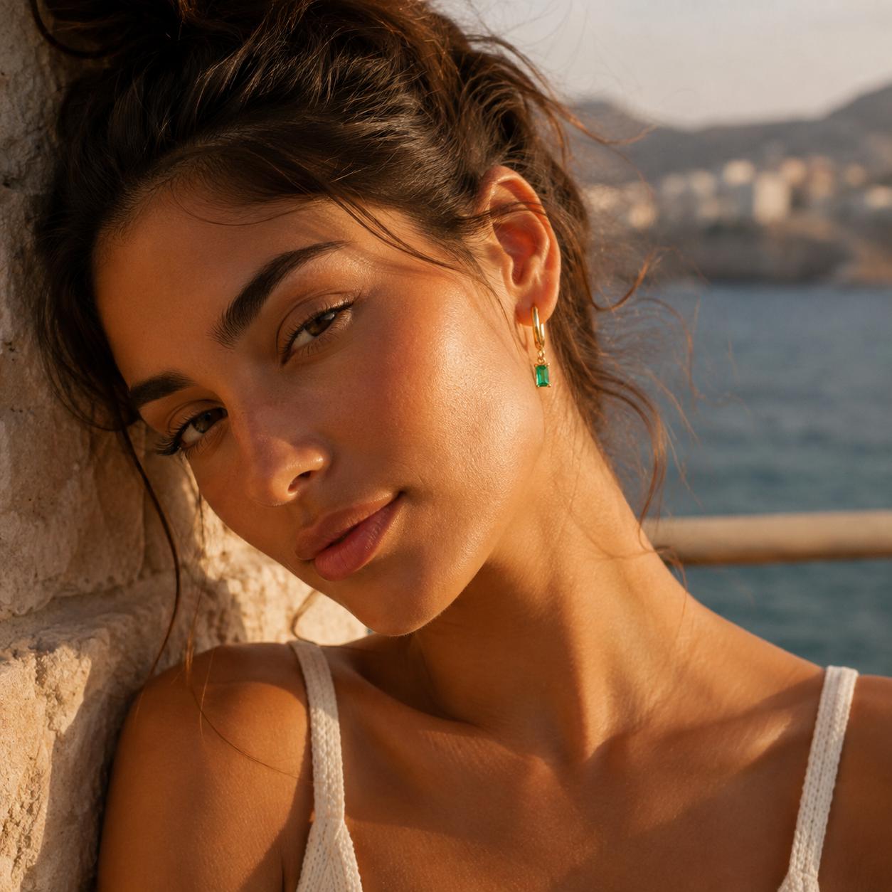 Emerald Glow Hoop Earrings