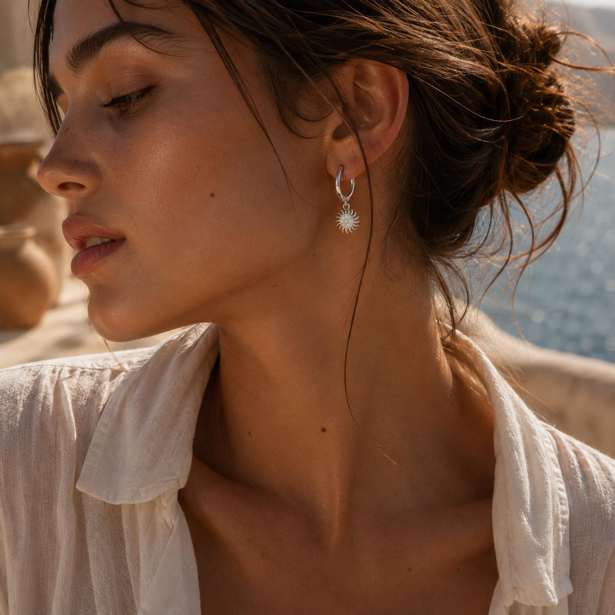 Radiant Sun Charm Hoops