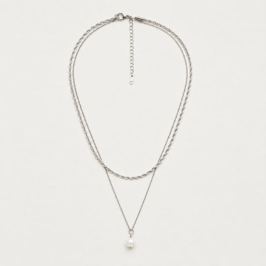 Pearl Layered Silver Necklace